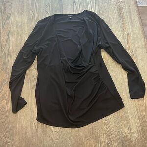 Talbots Faux Wrap Top V-Neck 3/4 Sleeve Stretch Pullover Black Plus Size 1X